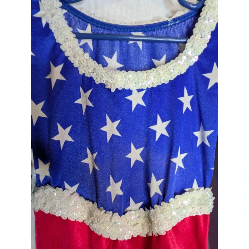 USA Stars and Stripes Dancewear Sequined Leotard Child Large OOC Pageant Glitzy